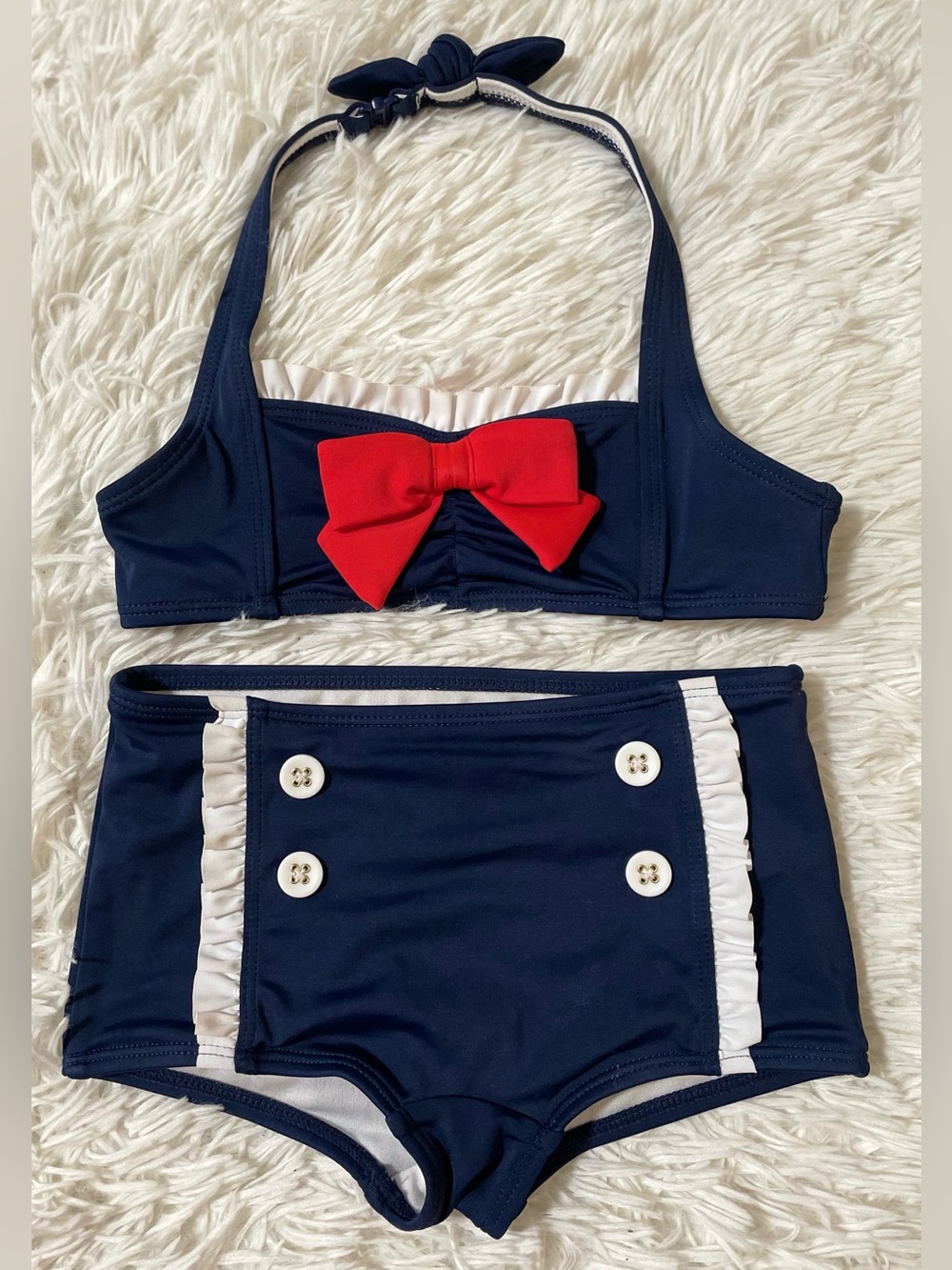 Janie & Jack Americana Retro Bow 2 Piece Swimsuit Nautical Patriotic Girls 4